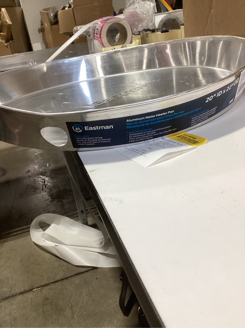 Condition photo showing New/Like New for eastman 20-in id aluminum water heater drain pan with pvc fitting item #3488467 | model #60080n
