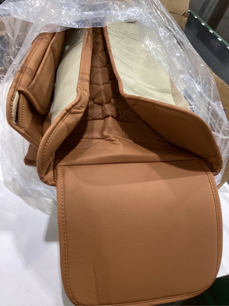 Condition photo showing As Is for auto car seat covers full set leather cushion protector breathable waterproof seat cover for cars universal fit (mature brown, full set without headrest) mature brown full set without headrest, similar to stock photo