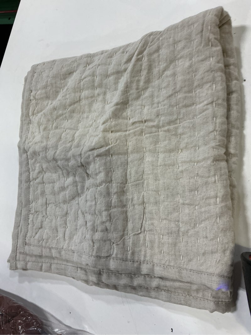 Condition photo showing Good Condition for quince european linen cotton stitch quilted euro sham, euro, natural