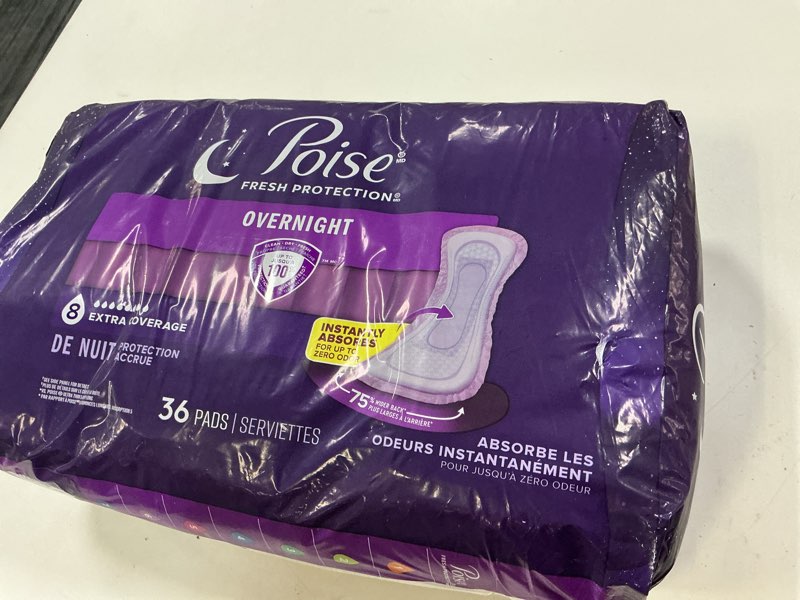Condition photo showing Good Condition for poise overnight incontinence & postpartum pads for bladder leaks, 8 drop extra coverage, 36 count long 36