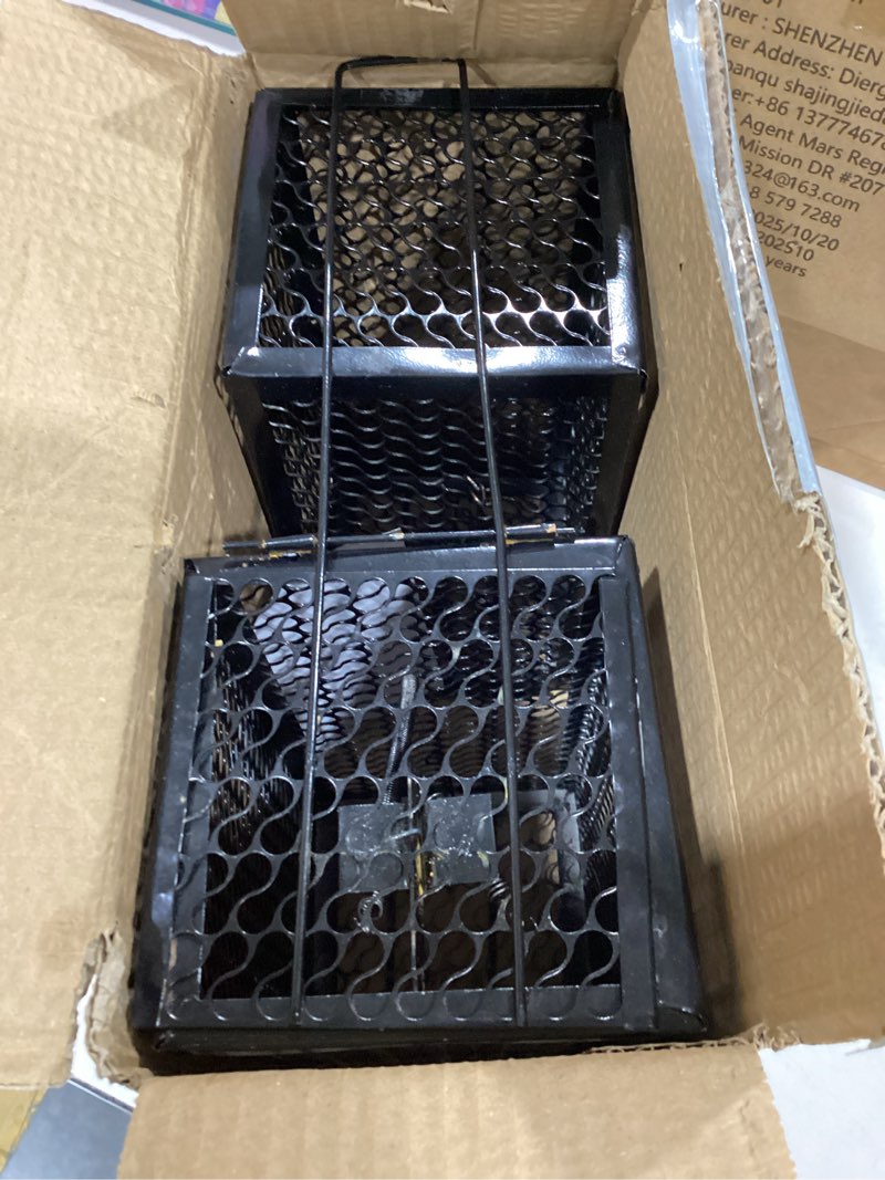 Condition photo showing As Is for qualirey 2 pcs humane rat trap chipmunk rodent mouse squirrel trap 9.1 x 4.5 x 4.5 inches live animal mouse voles hamsters live cage rat cage for mice easy to catch and release (black) 2 black