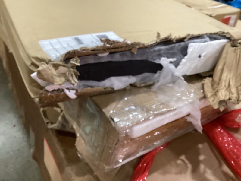 Condition photo showing As Is for Lucid Mid-Rise Upholstered Headboard - Diamond Tufted - Padded Polyester - Adjustable Height from 34” to 46” - Easy Assembly - Bed Frame or Wall Mount - Sturdy - Charcoal - King / Cal King Size Charcoal King Diamond Tufting