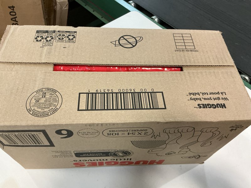 Condition photo showing As Is for Huggies Size 6 Diapers, Little Movers Baby Diapers, Size 6 (35+ lbs), 108 Count (2 Packs of 54), Packaging May Vary