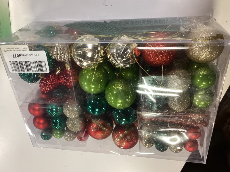 Condition photo showing New/Like New for roseleaf 132pcs christmas tree decoration set - red, green & gold shatterproof hanging ornaments - folk art style - christmas, wedding, anniversary red, green and gold
