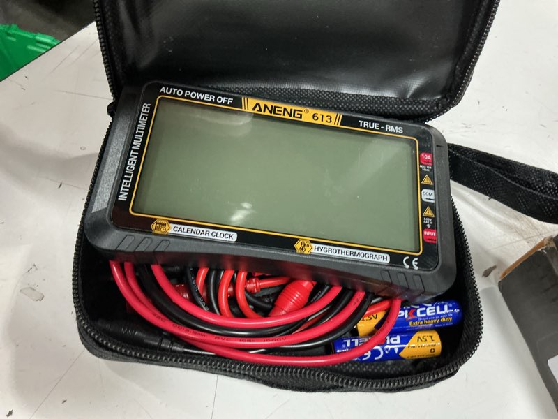 Condition photo showing Good Condition for aneng digital multimeter tester,4000 counts voltage tester,auto-ranging trms volt meter,large lcd ohm meter measures ac/dc current,voltage,resistance, diode,continuity,capacitance,temperature 613 black large screen