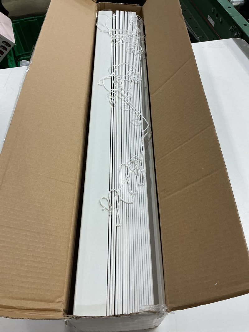 Condition photo showing As Is for better homes & gardens 2" cordless faux wood horizontal blinds, white, 31x64