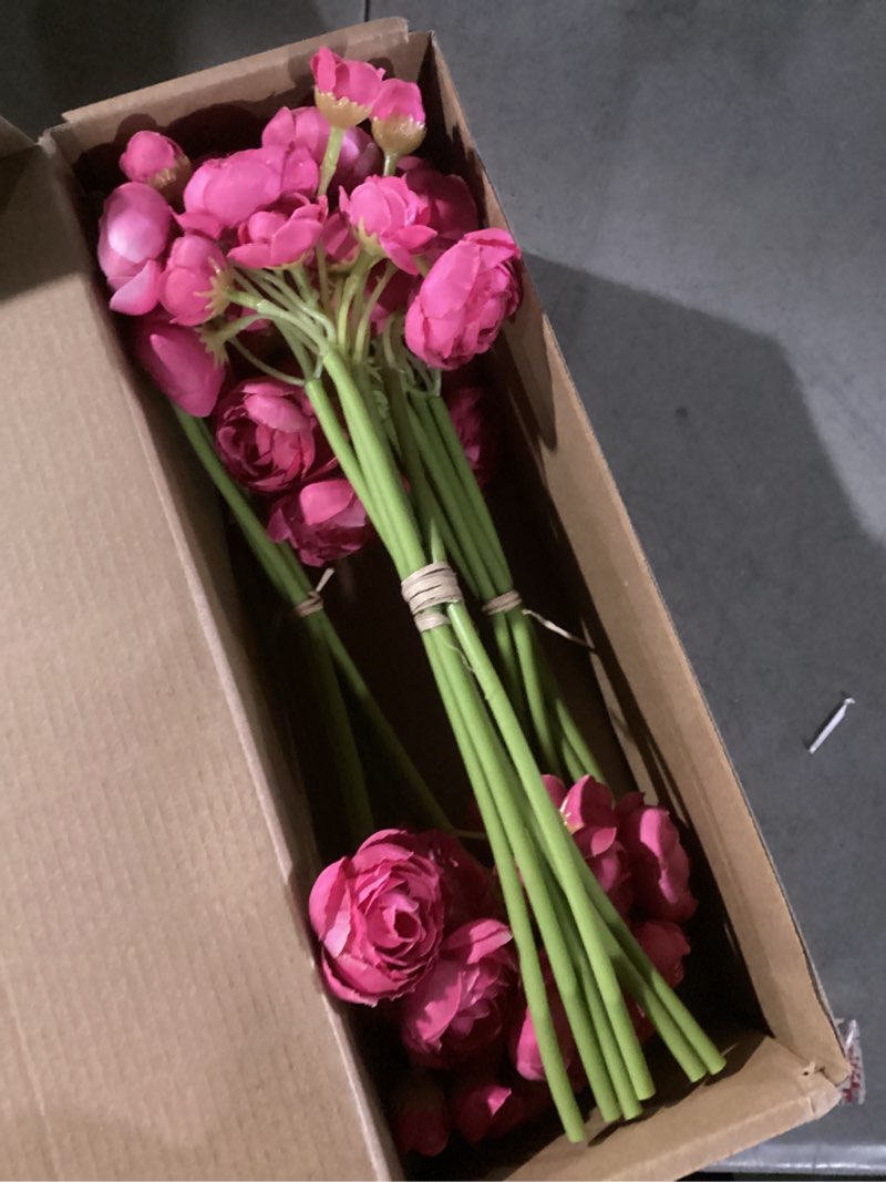 Condition photo showing Good Condition for Floroom Ranunculus Artificial Flowers 18 Pcs Fuchsia Faux Silk Mini Ranunculus Bulk Fake Wedding Filler Flowers for DIY Hot Pink Bouquets, Centerpieces, Bridal Shower Decorations & Arrangements