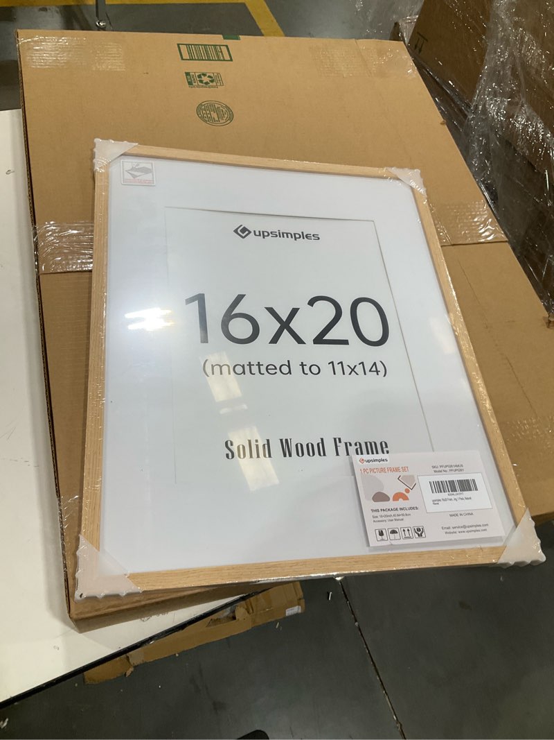Condition photo showing Good Condition for upsimples 16x20 frames, natural solid wooden picture frames, display 11x14 with mat or 16 x 20 without, vertical or horizontal wall hanging, 1 pack, natural natural 16x20