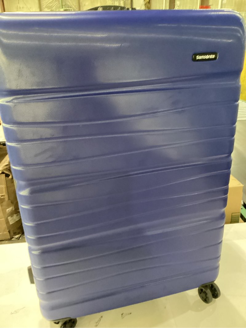Condition photo showing As Is for Similar to stock photo!!! Samsonite Evolve SE Hardside Expandable Luggage, Bass blue, Large Spinner Checked-Large Spinner Bass blue