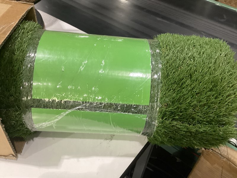 Condition photo showing New/Like New for artificial grass turf rug 3.3 x 15 ft - realistic fake grass outdoor carpet with drainage, 1.2” high synthetic lawn mat for patio, balcony, garden, pet-friendly indoor/outdoor use