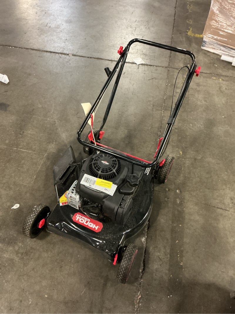 Condition photo showing As Is for hyper tough 20" 125cc gas powered walk-behind push lawn mower with briggs & stratton engine, red