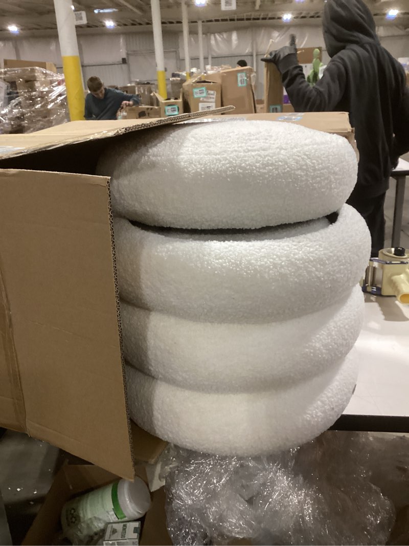 Condition photo showing Good Condition for Square Set of 2 Sherpa Nesting Storage Ottoman Stool Boucle Vanity Stool Footstool with Removeable lid Load up to 440 lbs for Livingroom Bedroom White UASND69W White 16.5" D x 16.5" W x 17.7" H