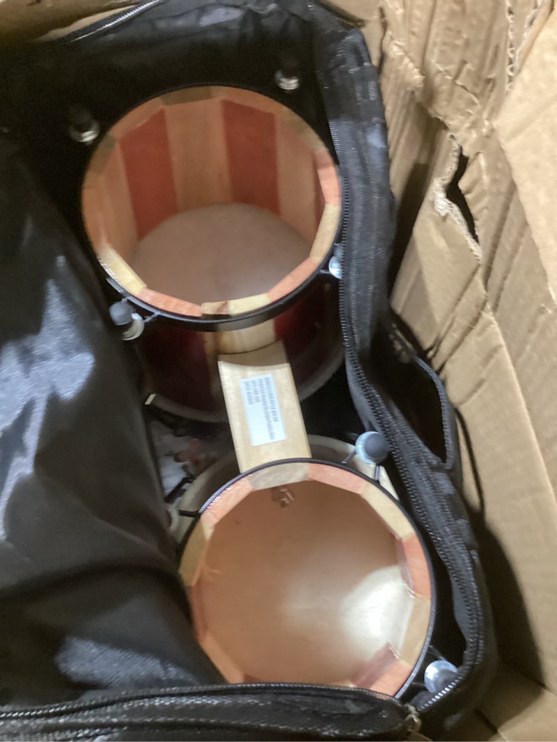 Condition photo showing Good Condition for RockJam 7" and 8" Bongo Drum Set with Padded Bag and Tuning Key Red & Natural