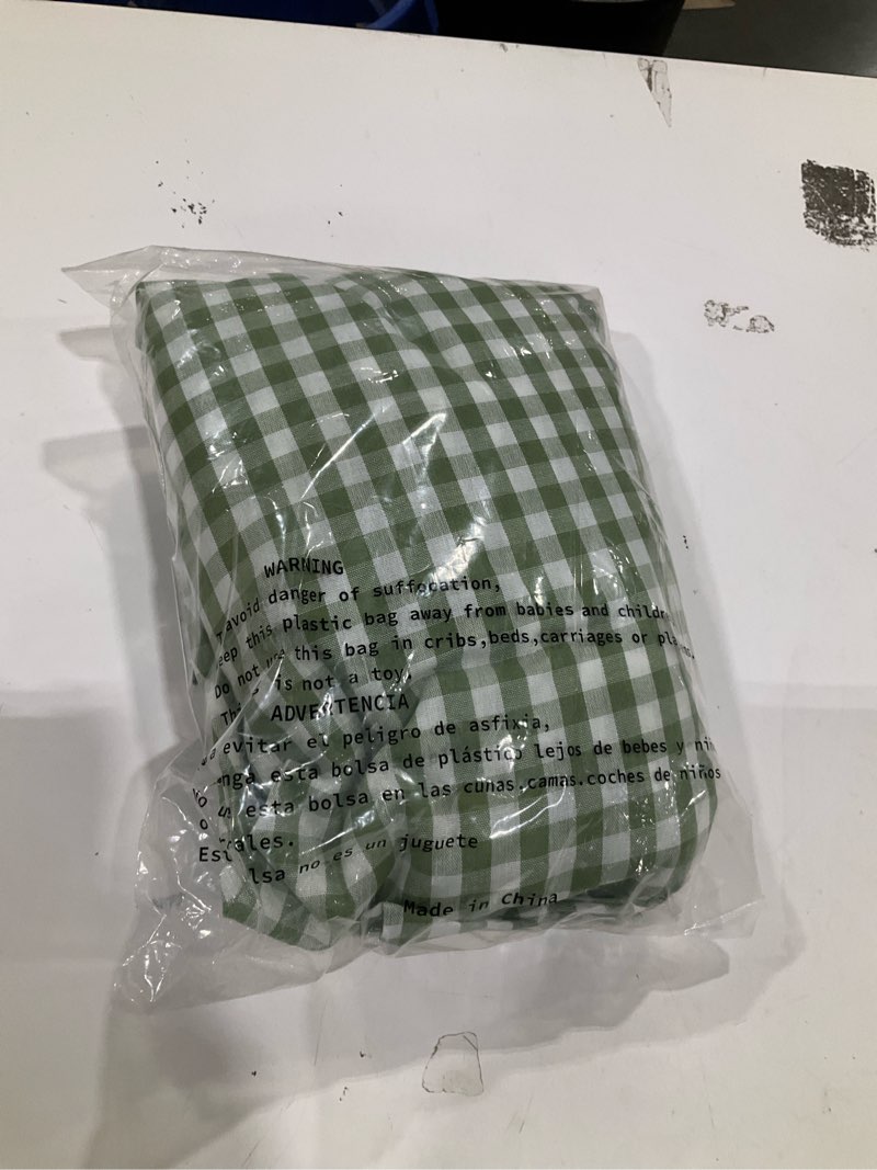 Condition photo showing New/Like New for romanstile gingham ruffled tablecloth rectangle - waterproof linen cotton checkered table cloth, outdoor plaid table cover for picnic, camping, party - 60 x 120 inch, sage sage plaid 60" x 120" (rectangular)