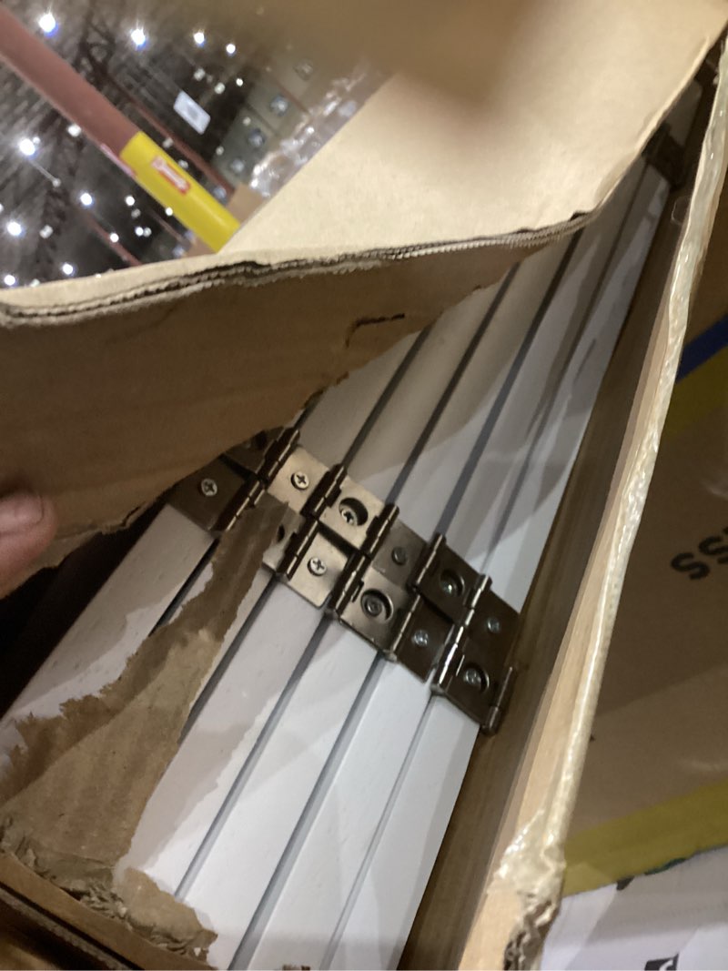 Condition photo showing Good Condition for LZRS 6-Panel Extra-Wide Freestanding Wooden Dog Gate Indoor – 24”High Foldable Safety Pet Barrier for Doorways, Hallways, Kitchens, and Long Staircases, Durable Design fit Small to Medium Dogs, White White 24"Height-6 Panel