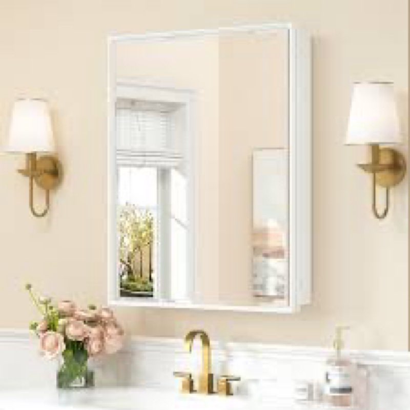keonjinn 24” x 30” white bathroom medicine cabinets with mirror recessed or surface wall-mounted alu