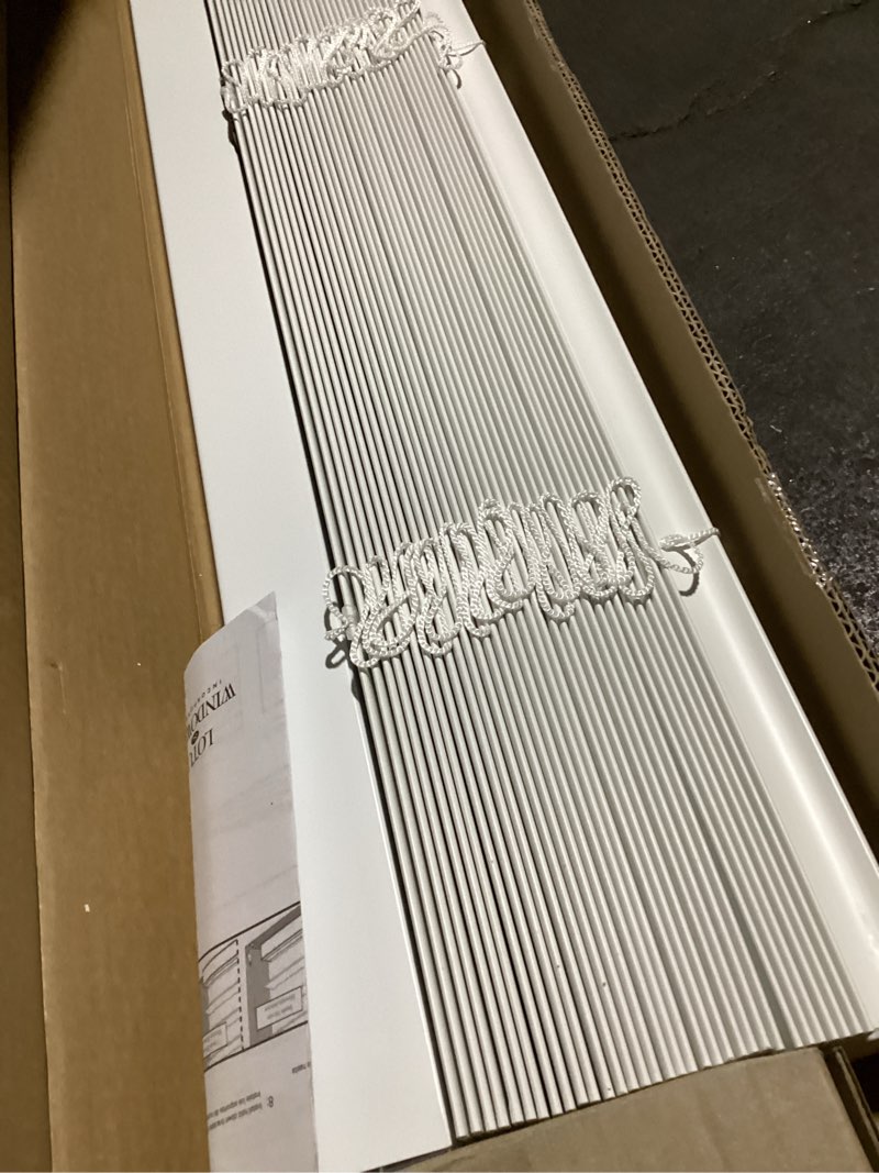 Condition photo showing New/Like New for lotus & windoware cordless 2  faux wood room darkening horizontal blind  70  w x 60  l  bright white  smooth
