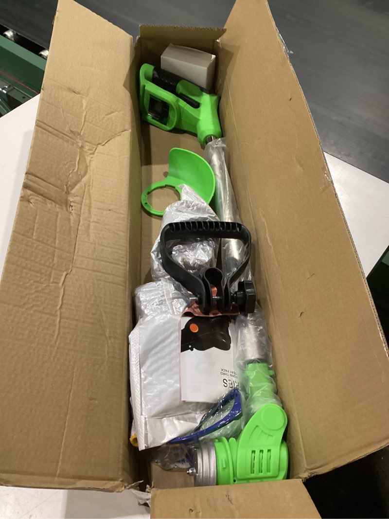 Condition photo showing Good Condition for 21v weed wacker cordless, electric weed eater battery powered | 2pcs 4000mah batteries, 3 types blades, lightweight cordless brush cutter, stringless grass trimmer, green