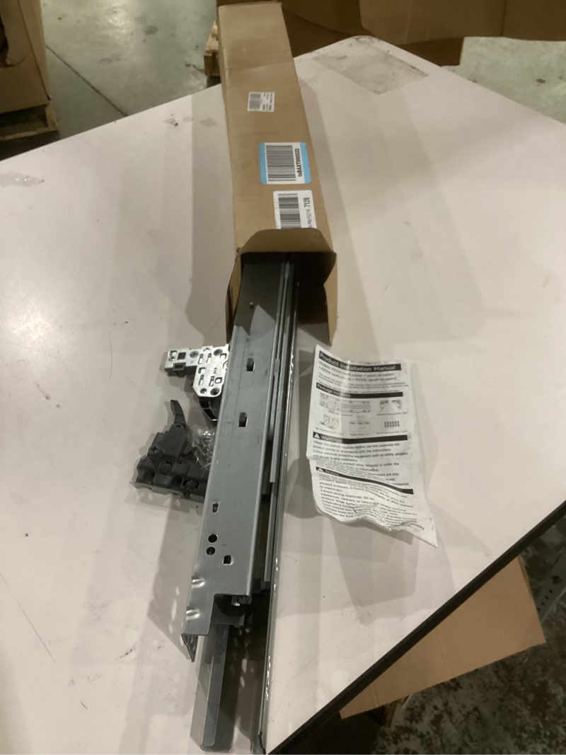 Condition photo showing As Is for soft close and push to open dual-function bottom mount drawer slides rails with rear mounting bracket locking devices screws for face frame or frameless application?21 inch, 1 pair? 21 inch soft close& push to open-1 pair