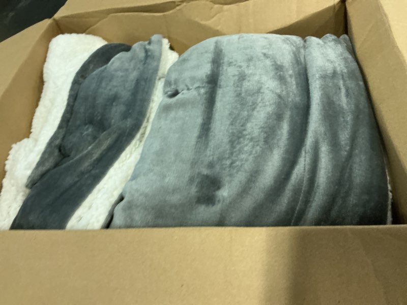Condition photo showing New/Like New for bedsure gentlesoft sherpa fleece blankets queen size for bed - thick and warm throw for women and men, non-heated, soft fuzzy plush queen blanket for winter, grey, 90x90 inches queen (90" x 90") 01 - grey