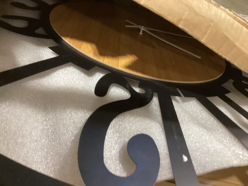 Condition photo showing Good Condition for LEIKE 32" Oversized Large Wall Clocks,Silent,Non Ticking,Battery Operated Modern Round Big Wood Decorative Metal Wall Clock for Living Room, Bedroom,Kitchen,Farmhouse,Office Decor - Black,32 Inch 32 inch Wood and Roman Number