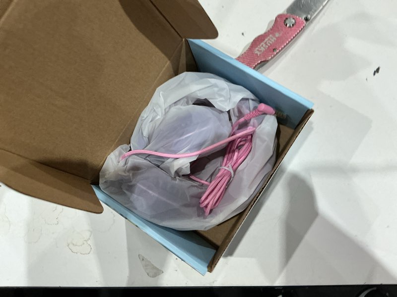 Condition photo showing Good Condition for kids headphones, wired headphones for kids on ear with microphone, 93db volume limiter headphone for girls boys, foldable lightweight headphone for school learning & entertainment, pink purple