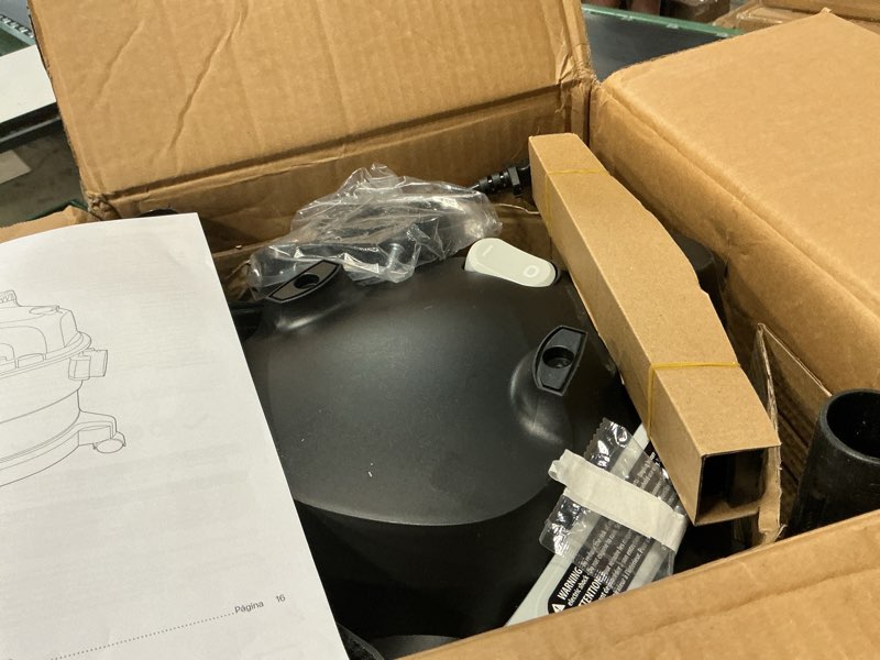 Condition photo showing As Is for amazon basics wet dry vacuum cleaner, 4 gallon shop, 3 hp stainless steel, grey/black