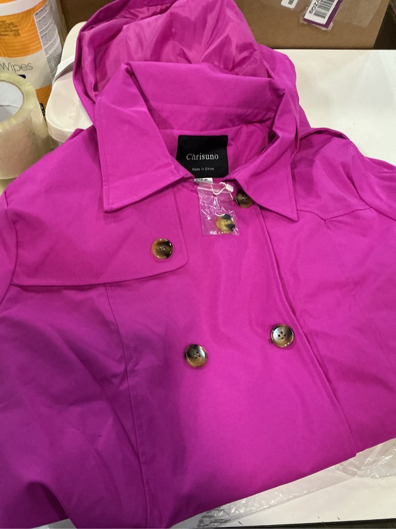 Condition photo showing New/Like New for creatmo us women's long trench coat double-breasted classic lapel overcoat belted slim outerwear coat with detachable hood 3xl