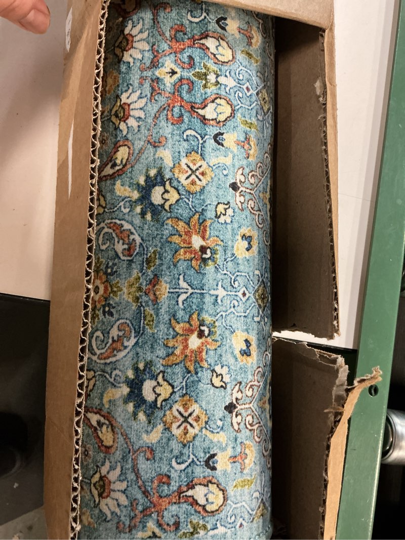 Condition photo showing Good Condition for Washable Teal Rugs for Entryway Indoor - 3x5 Throw Rug for Large Kitchen, Bedroom Bedside, Bathroom, Mudroom, Boho Turquoise Modern Décor, Non Slip Low Pile Fade Resistant 3' x 5' (Rectangular) Emerald Teal