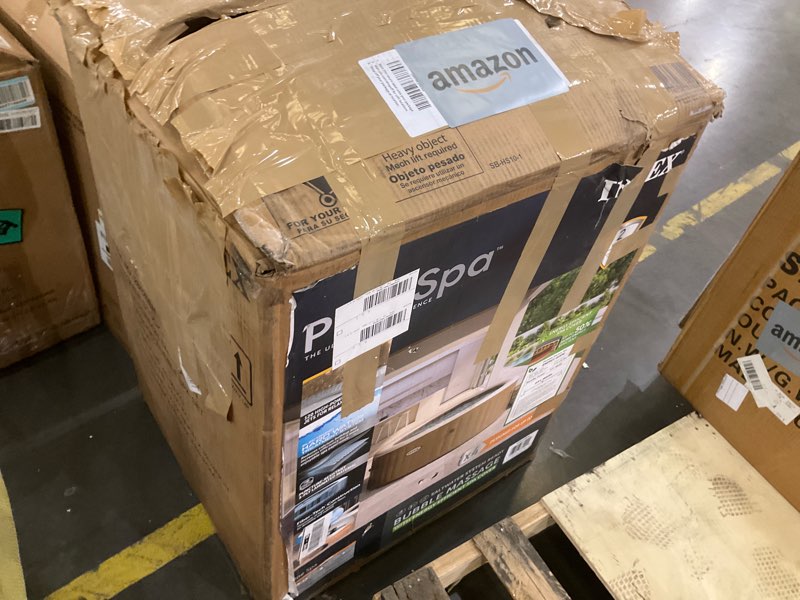 Condition photo showing As Is for INTEX 28425EH PureSpa Bubble Massage Spa Set Outdoor Inflatable Portable Hot Tub, Includes Energy Efficient Spa Cover, Saltwater System Ready, 4 Person, 77in x 28in Includes Energy Efficient Spa Cover; Saltwater System Ready 4 Person