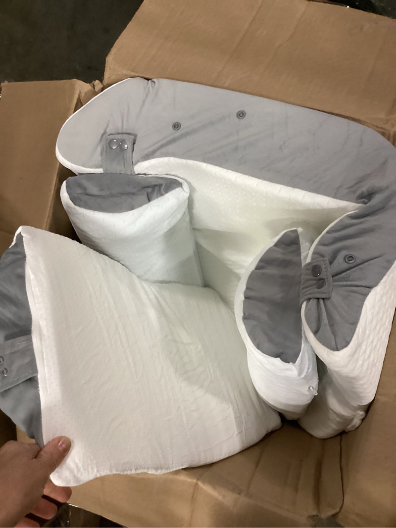 Condition photo showing As Is for ruqmuis 4pcs wedge pillow set for after surgery, adjustable back pillow for bed sitting up, acid reflux, bed wedge pillow headboard for sleeping & snoring, orthopedic pillow for post surgery, white white/grey 4pcs