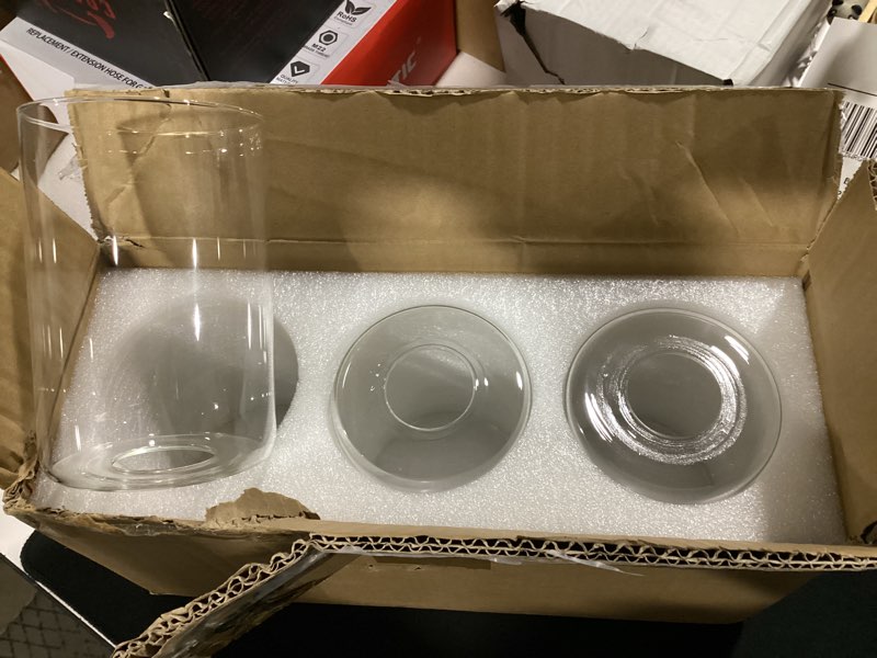 Condition photo showing As Is for 3 pcs clear glossy glass shade replacements for pendant light fixtures glass lamp shade cover, 1-5/8 inch fitter e26 base, 4"w x 6"h, replacement lamp globe for chandelier wall sconce clear glossy 3