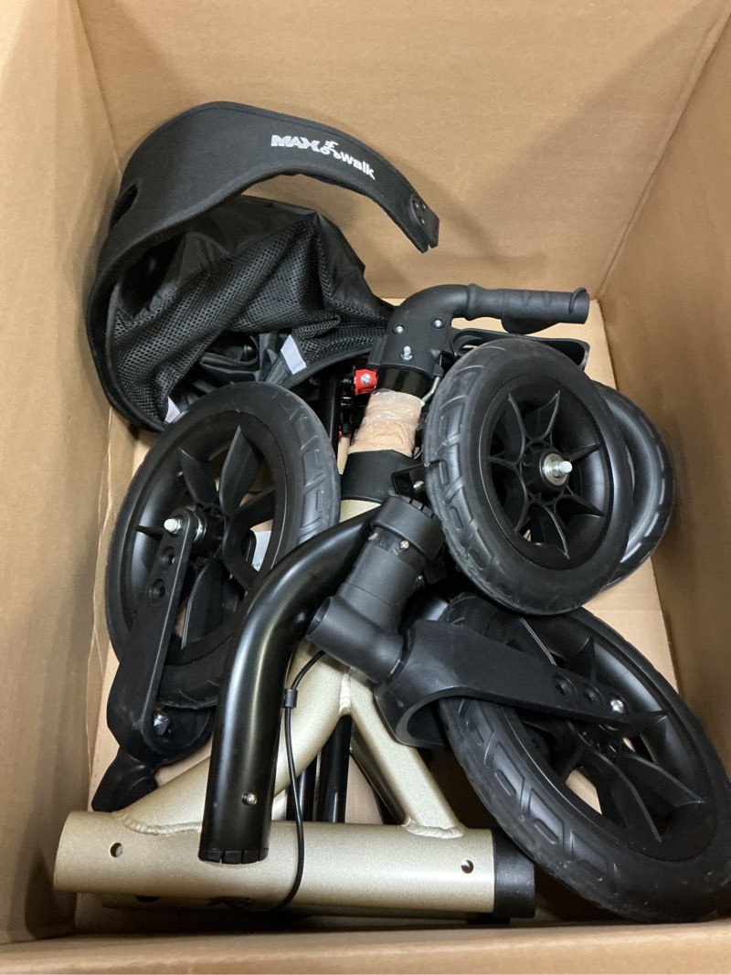 Condition photo showing As Is for Walkers for Seniors, Rollator Walker with Seat, 12" Big Rubber Wheels All Terrain Rollator Walker with Backrest, Built-in Cable, Cup Holder, Foldable and Height Adjustment for Seniors, Gold