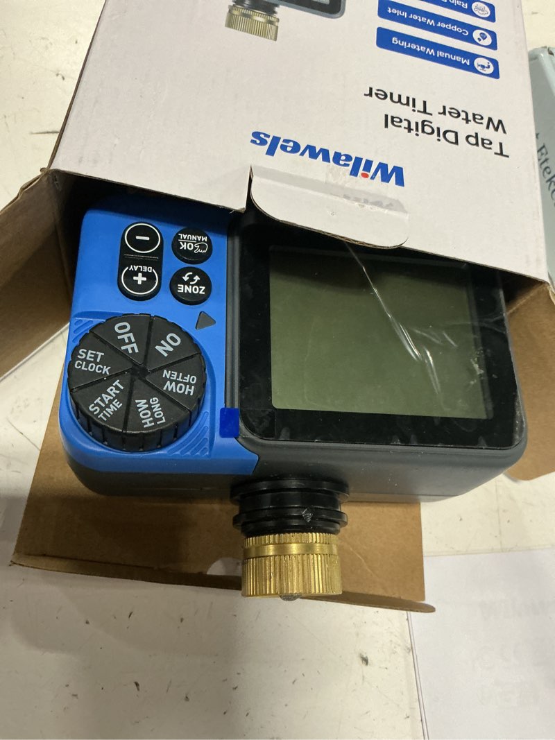 Condition photo showing Good Condition for brass water timer for garden hose, 2 zone sprinkler timer, automatic irrigation system/rain delay/manual watering, programmable watering for lawn, yard, drip irrigation c92wt06