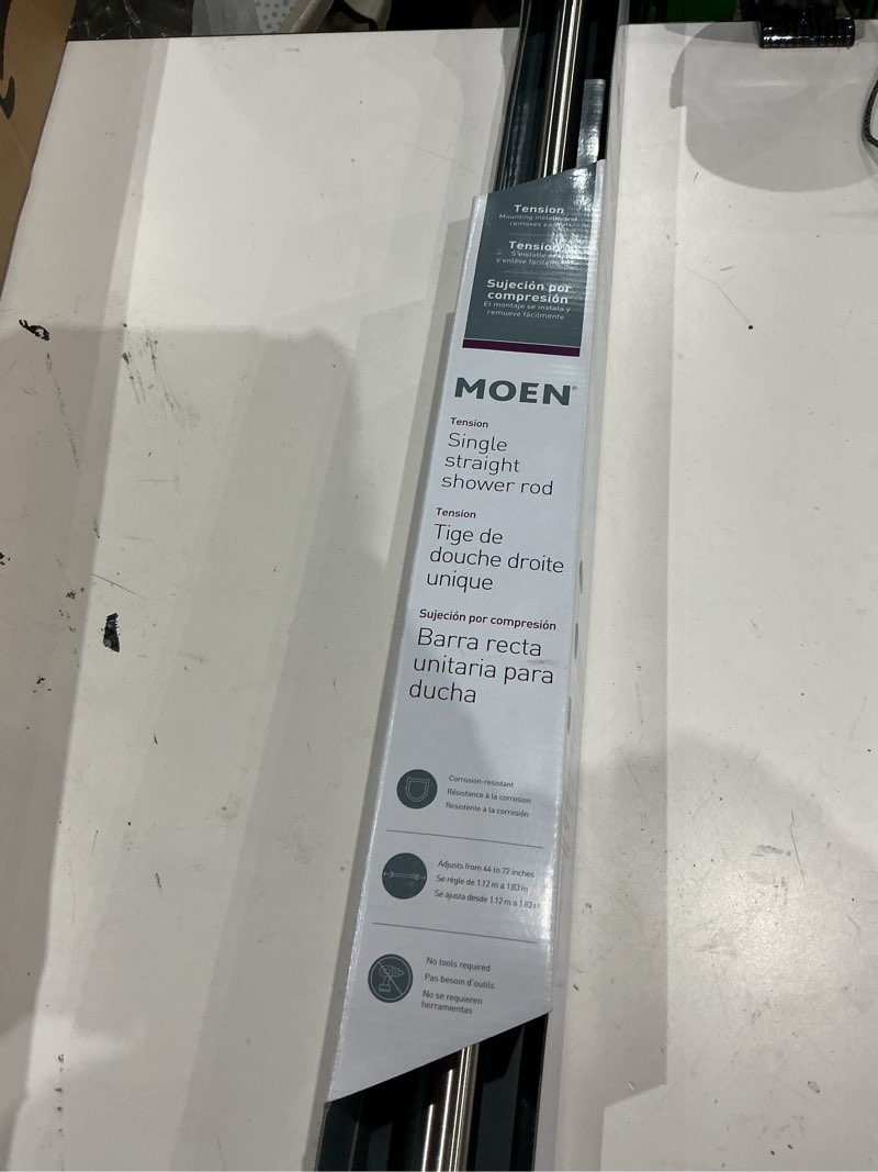 Condition photo showing Good Condition for moen straight adjustable mounted shower curtain rod for bathroom, brushed nickel finish, tr1000bn brushed nickel animal print