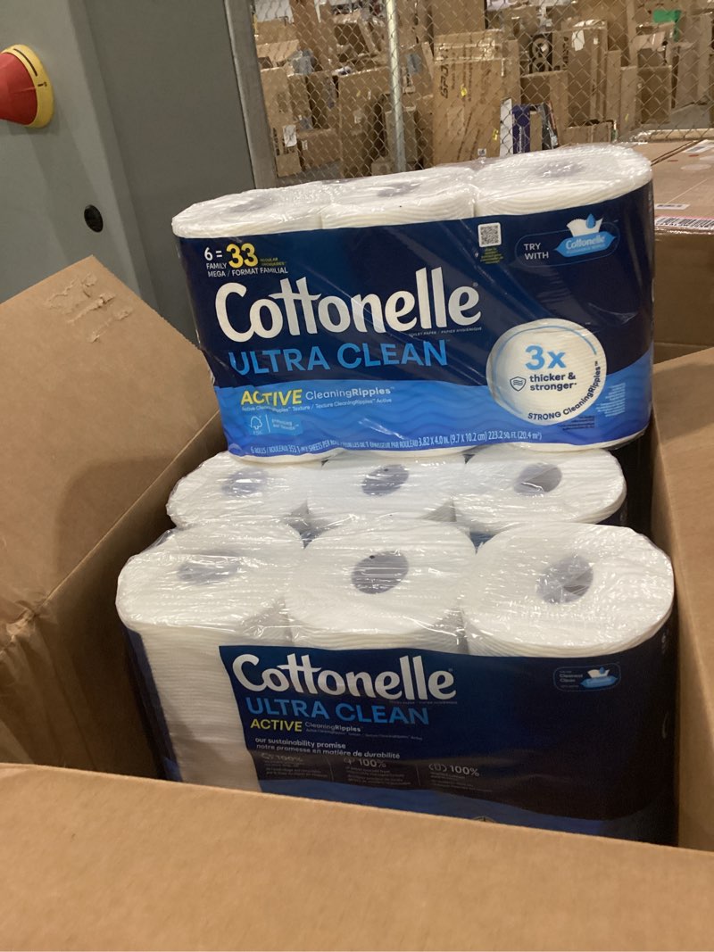 Condition photo showing New/Like New for Cottonelle Ultra Clean Toilet Paper with Active CleaningRipples Texture, Strong Bath Tissue, 24 Family Mega Rolls = 132 Regular Rolls (4 Packs of 6)