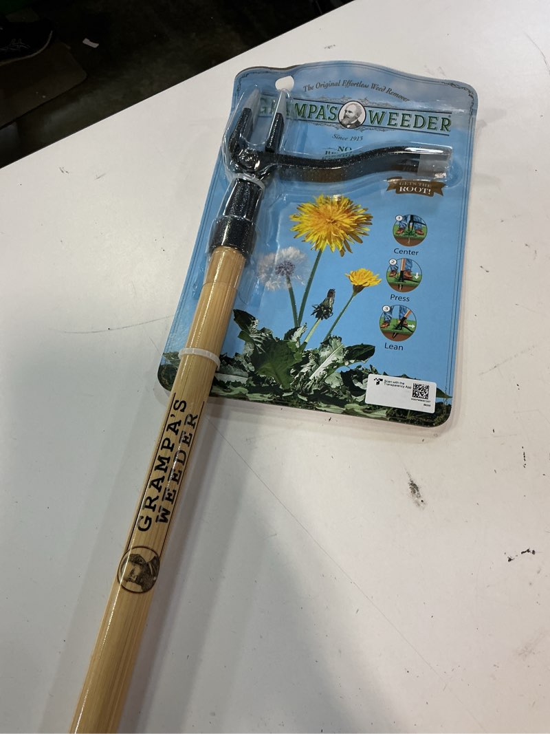 Condition photo showing Good Condition for grampa's weeder - the original stand up weed puller tool with long handle - made with real bamboo & 4-claw steel head design - easily remove weeds without bending, pulling, or kneeling.