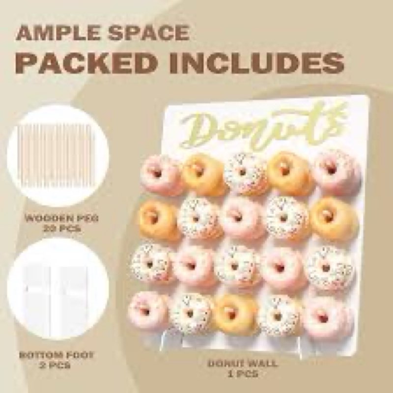 CORTNK Wooden Donut Wall Display Stand - Holder for 20 Doughnuts, Board for Grow Up Party, Birthday,
