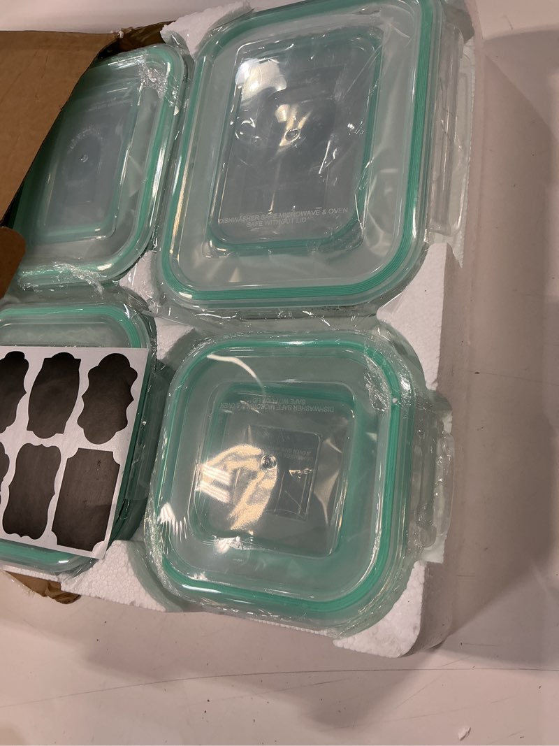 Condition photo showing Good Condition for 8 pack glass food storage containers, meal prep, airtight bento boxes with leak proof locking lids, for microwave, lunch boxes, oven, freezer and dishwasher, bpa free with free labels&marker pen