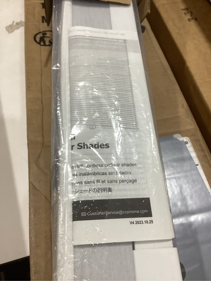 Condition photo showing Good Condition for lazblinds cordless cellular shades, no tools no drill blackout honeycomb shades pleated blinds for windows, 34" w x 64" h, silver white blackout-silver white 34'' w × 64'' h