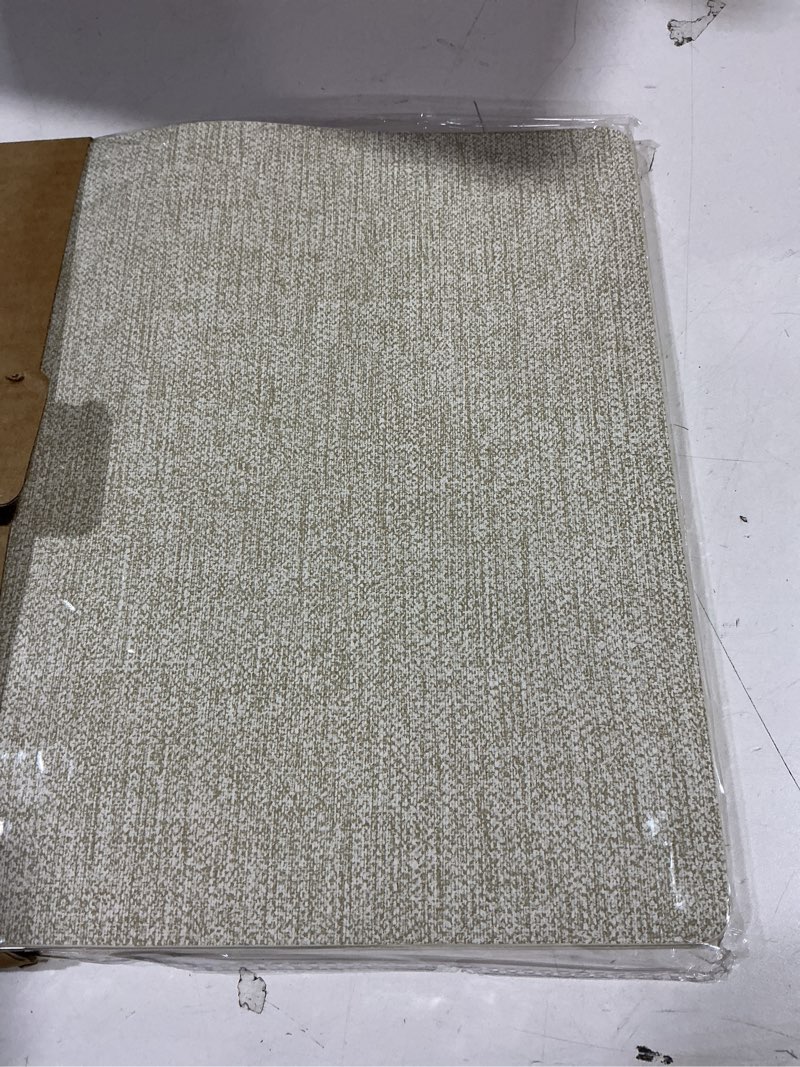 Condition photo showing New/Like New for Vinyl Placemats Set of 6-12×17.7 Inch Waterproof & Heattable Placemats, Fall Faux Leather Wipeable Outdoor Table Mat for Dining, Kitchen, Indoor Outdoor Use (Beige, Linen Texture)