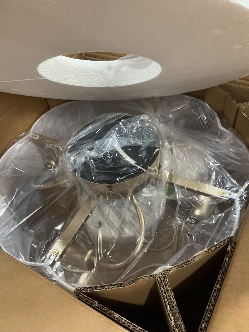 Condition photo showing Good Condition for 20" Boho Flush Mount Ceiling Fan with Light, Low Profile Bladeless Design, Remote Control, 6-Speed Quiet Motor for Bedroom, Nursery, Living Room White