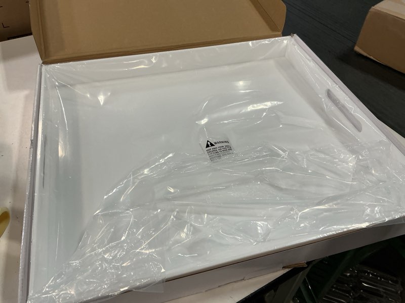 Condition photo showing Good Condition for White Rectangular 18x20 Inches Acrylic Ottoman Tray Decorative Serving Tray with Cutout Handles Organizer Tray on Coffee Table Countertop Big Breakfast Bed Tray Living Room Appetizer Serving Food 20" x 18" x 2" White