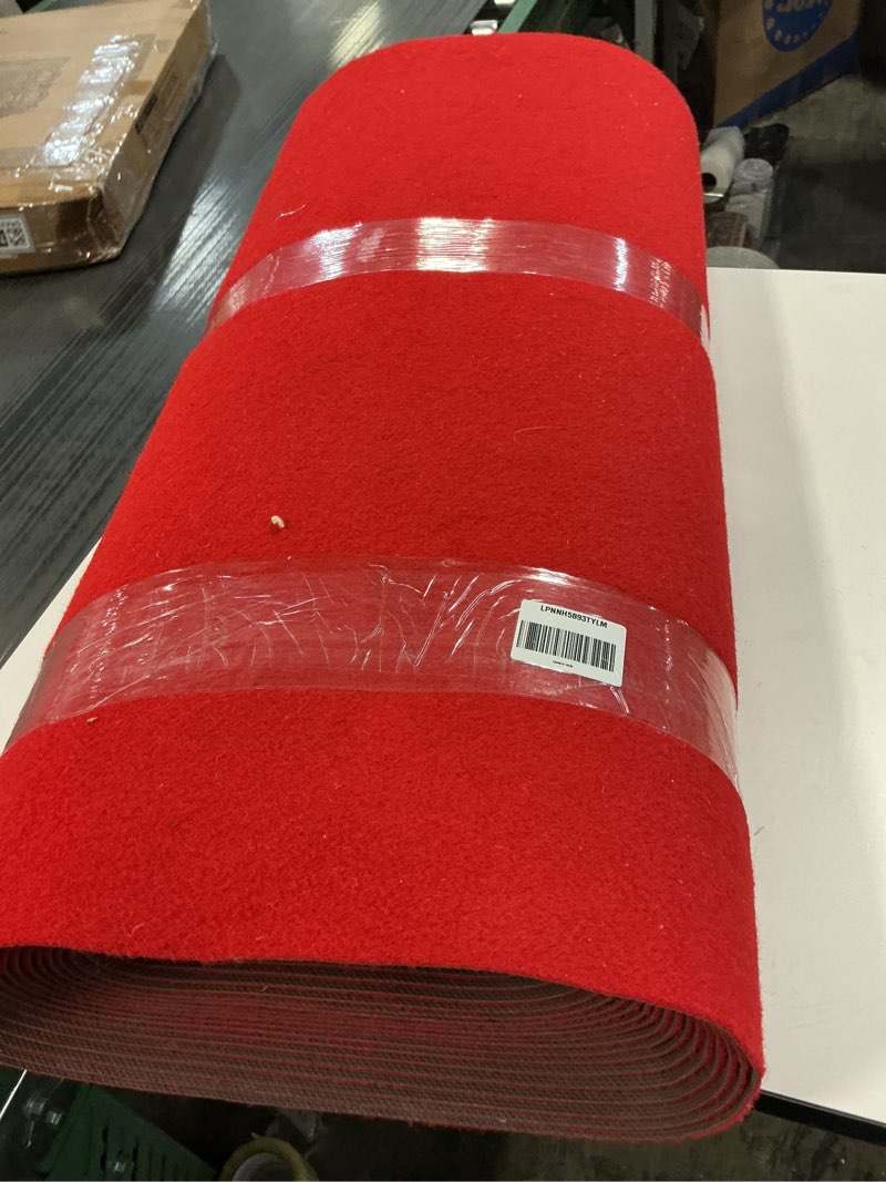 Condition photo showing As Is for PBHEPJ 3ft x 50ft Extra Thick Red Carpet Runner for Party, Non-Slip TPR Rubber Backed red Rug, Wedding and Events Decorations, Reusable