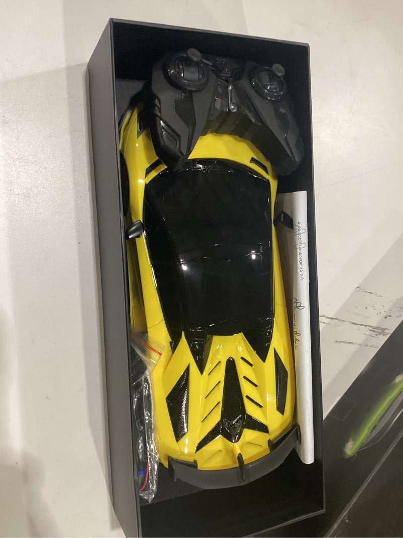Condition photo showing New/Like New for aeroquest remote control car for lamborghini, officially licensed 1:16 scale lambo hobby rc cars with headlight, 2.4ghz race car toys for boy girl 4-12 years old, 12km/h, birthday gift yellow