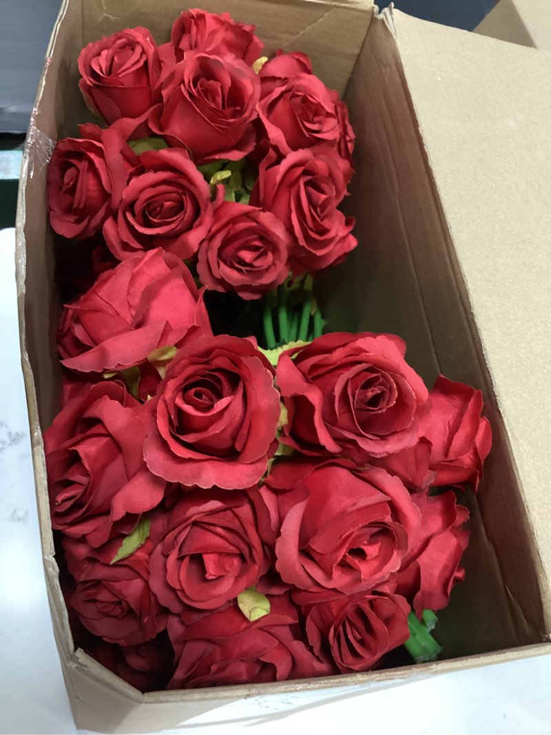 Condition photo showing Good Condition for jexine 120 pcs artificial rose flowers bouquet bulk silk realistic fake flowers for wedding anniversary bridal bouquet diy floral arrangement romantic home decor gifts(red)