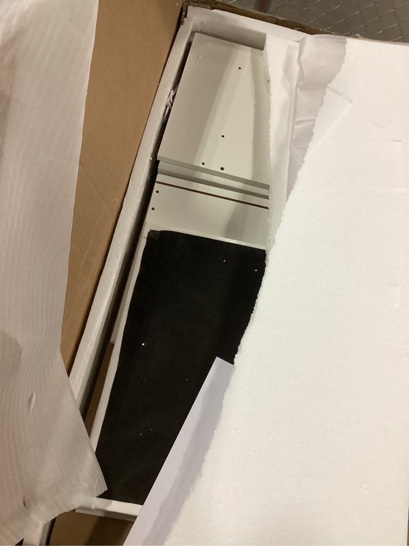 Condition photo showing Good Condition for Makeup Vanity Desk with Smart LED Mirror & Charging Station, 35.4" White Vanity Table Set with Cushioned Stool, 4 Drawers & Hairdryer Rack, Modern Bedroom Dressing Table-White