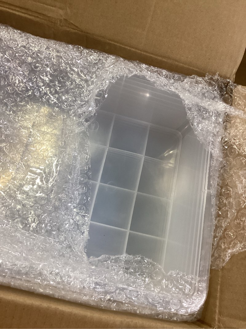 Condition photo showing Good Condition for hoteam 10 pcs flat storage organizer tray bin paper tray for classroom plastic stackable file organizer for school office teacher book organization(clear,13.78 x 9.84 x 3.15 inch) clear 13.78 x 9.84 x 3.15 inch