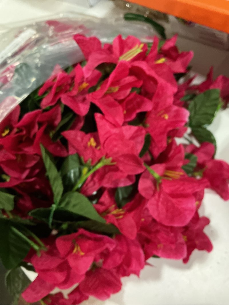 Condition photo showing New/Like New for faux bougainvillea artificial flowers plants for outdoors outside decoration, 2 pcs fake flowers silk long trailing vines uv resistant realistic for front door porch planter urn patio balcony hot pink