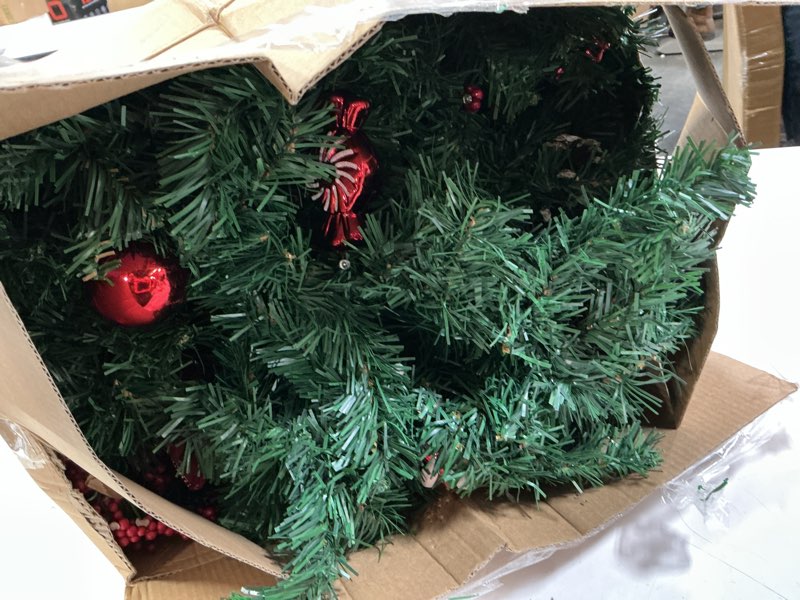 Condition photo showing As Is for MorTime 4 Pack 9 FT LED Christmas Garland with Pinecones Red Berries Bows Christmas Balls Candies, Multi-Function Christmas Garland with 50 Warm White LED Lights, 180 Branch Tips 4PACK 9 FT LED Christmas Garland